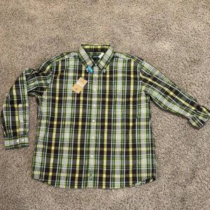 NWT Men’s Orvis Green & Black Plaid Active Fit Buttondown Shirt